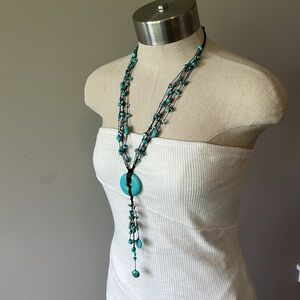 Exquisite multi strand artificial turquoise long necklace NEW